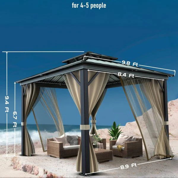 10x10 Hardtop Gazebo with double metal roof, aluminum frame, net, and curtain. All-weather - Product image 5