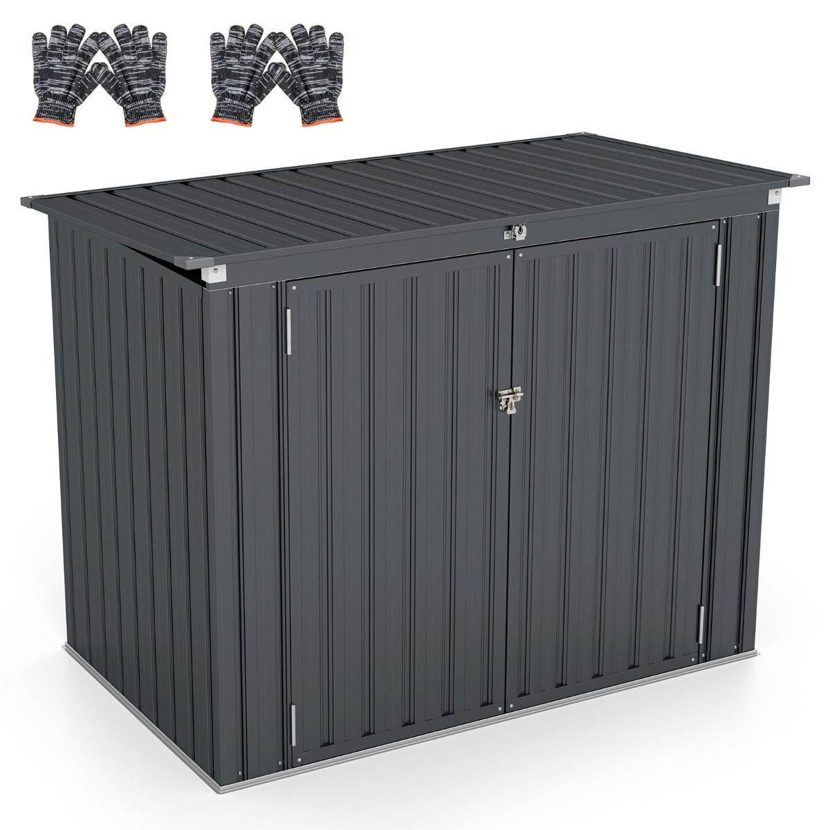 Galvanized Metal Storage Shed for Outdoor Bins Lockable Garden Shed with Open Roof 2 Doors 172X95.5X130CM Gray -