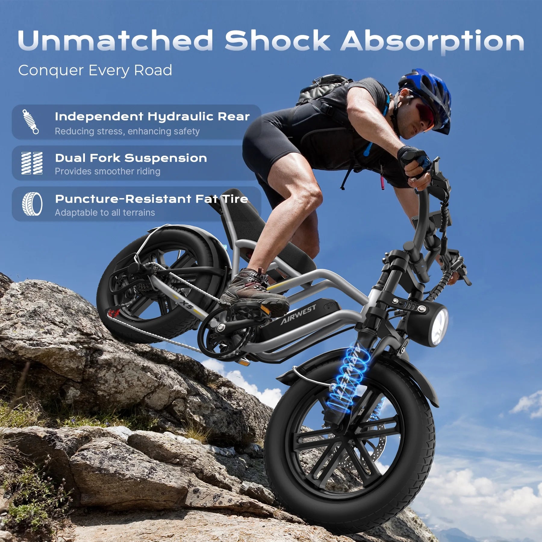 AIRWEST Peak 1000W Electric Bike for Adults - Reaches 25MPH, 65 Miles Long Range, 48V 13ah Battery - Product image 4
