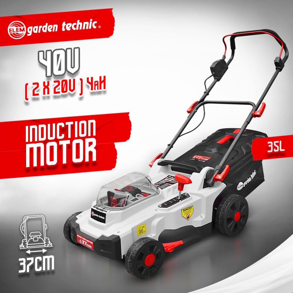 Rechargeable lawn mower 40V (2x20V) 37cm - Batteries and charger supplied - Elem Garden