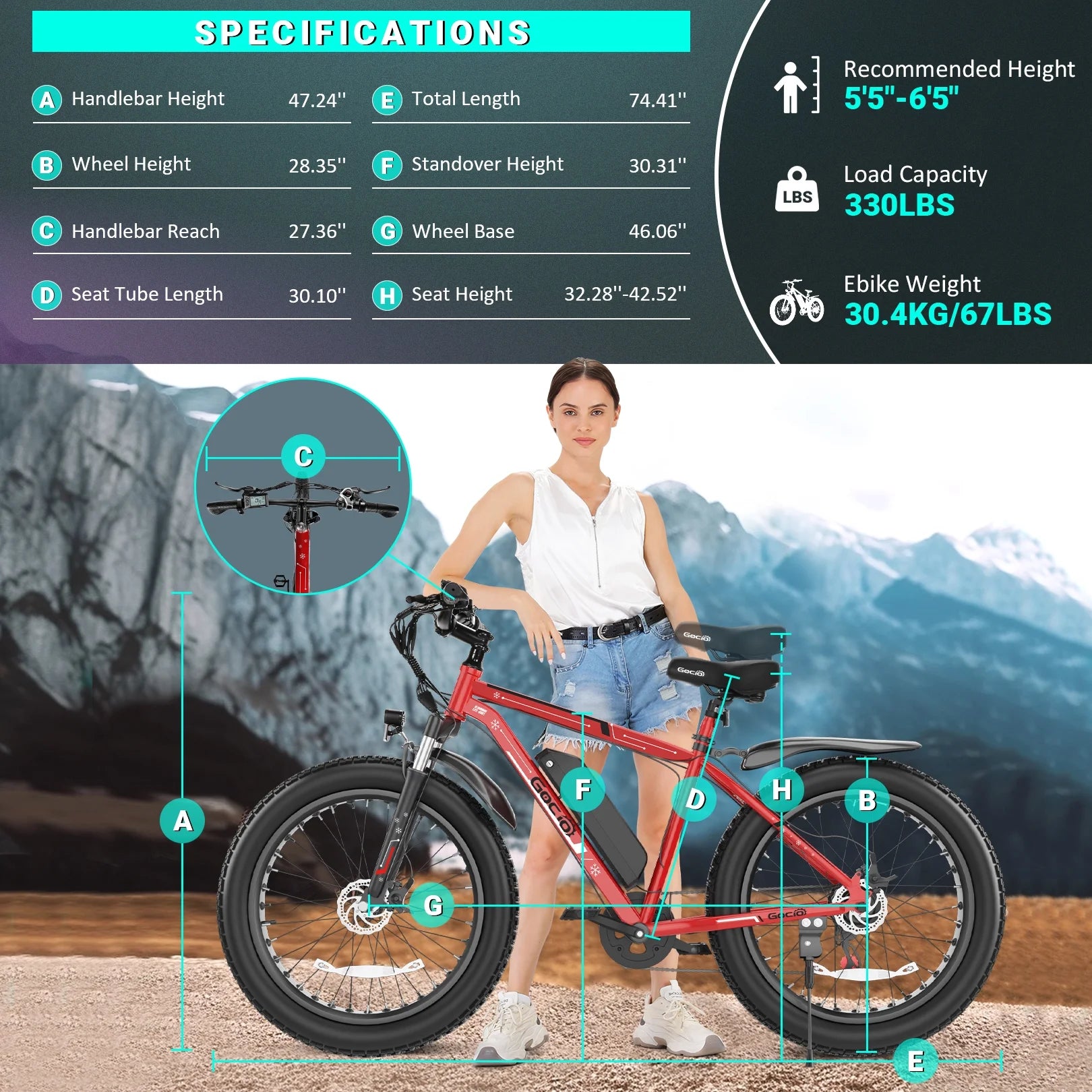 Gocio 26" 4.0 Fat Tire Electric Bike for Adults, 500W Motor, 48V 13ah Battery - Product image 24