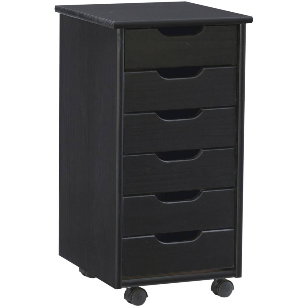 Linon Casimer 6-Drawer Rolling Home Office Storage Cart, Black - Product image 1