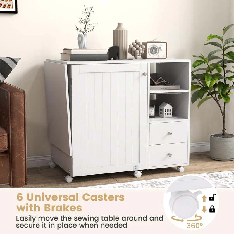 Folding Sewing Machine Table with Charging Station, Rolling Sewing Cabinet Craft Table with Storage - Product image 7