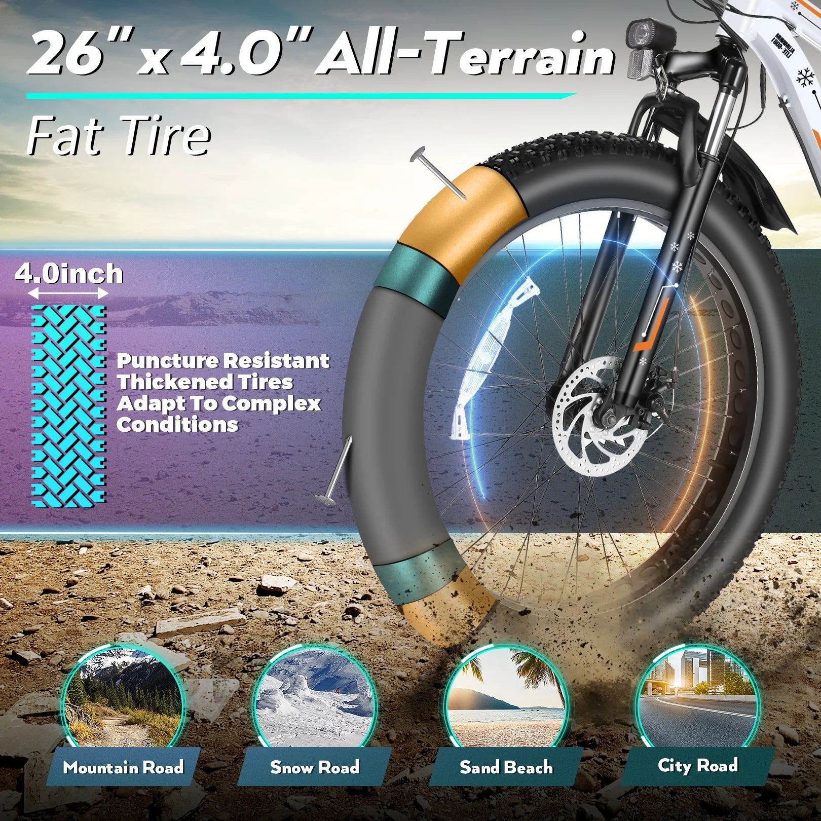 Gocio 26" 4.0 Fat Tire Electric Bike for Adults, 500W Motor, 48V 13ah Battery - Product image 21