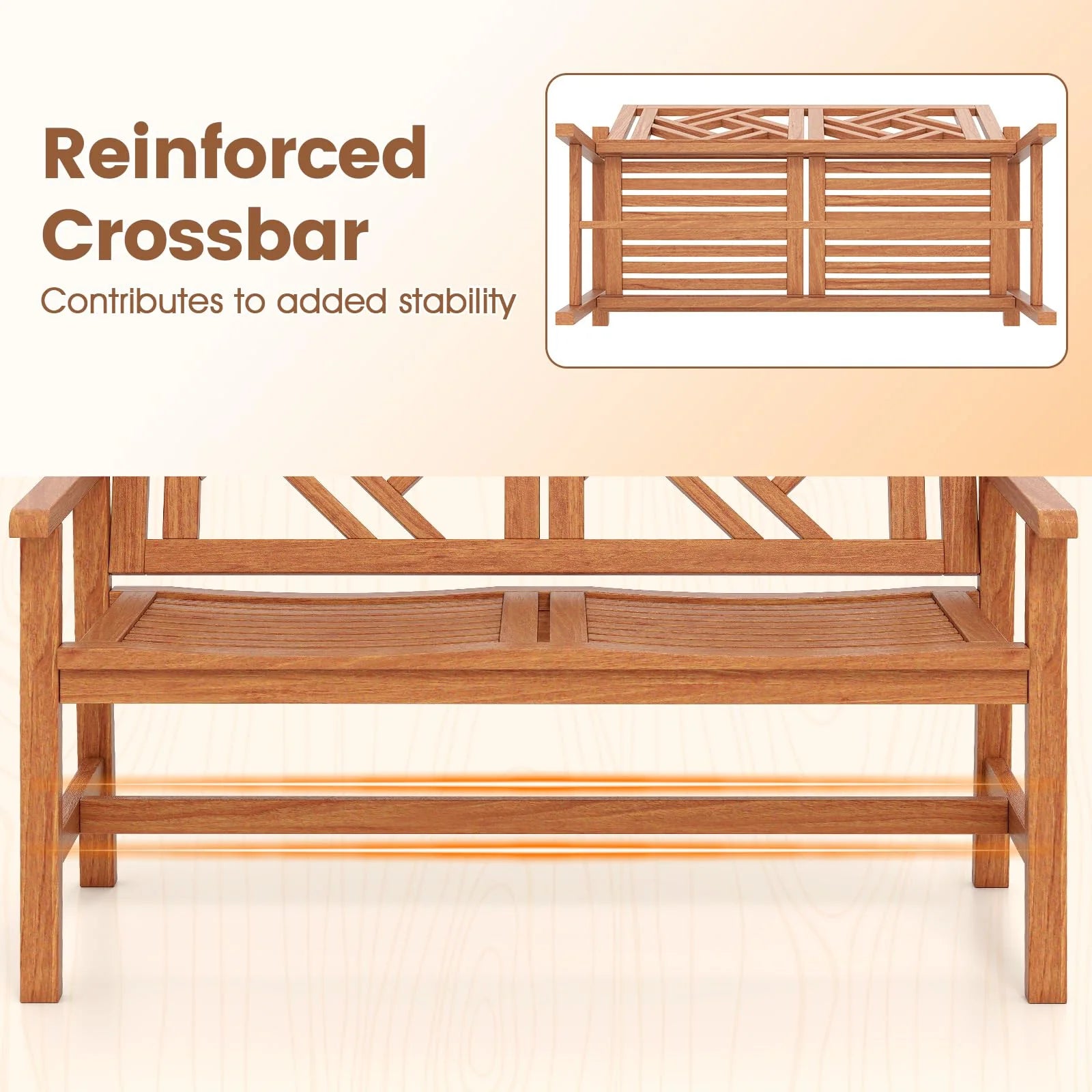Tangkula Outdoor Bench Wood 2-Person Patio Loveseat Chair with Geometric Backrest - Product image 9