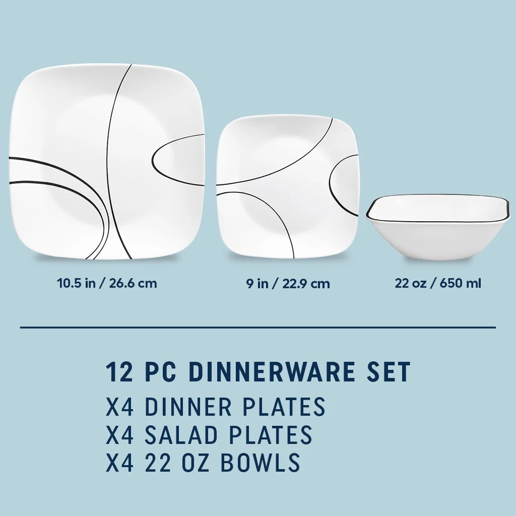 Corelle Simple Lines 12 - Piece Square Glass Dinnerware Set (Service for 4) - Product image 5