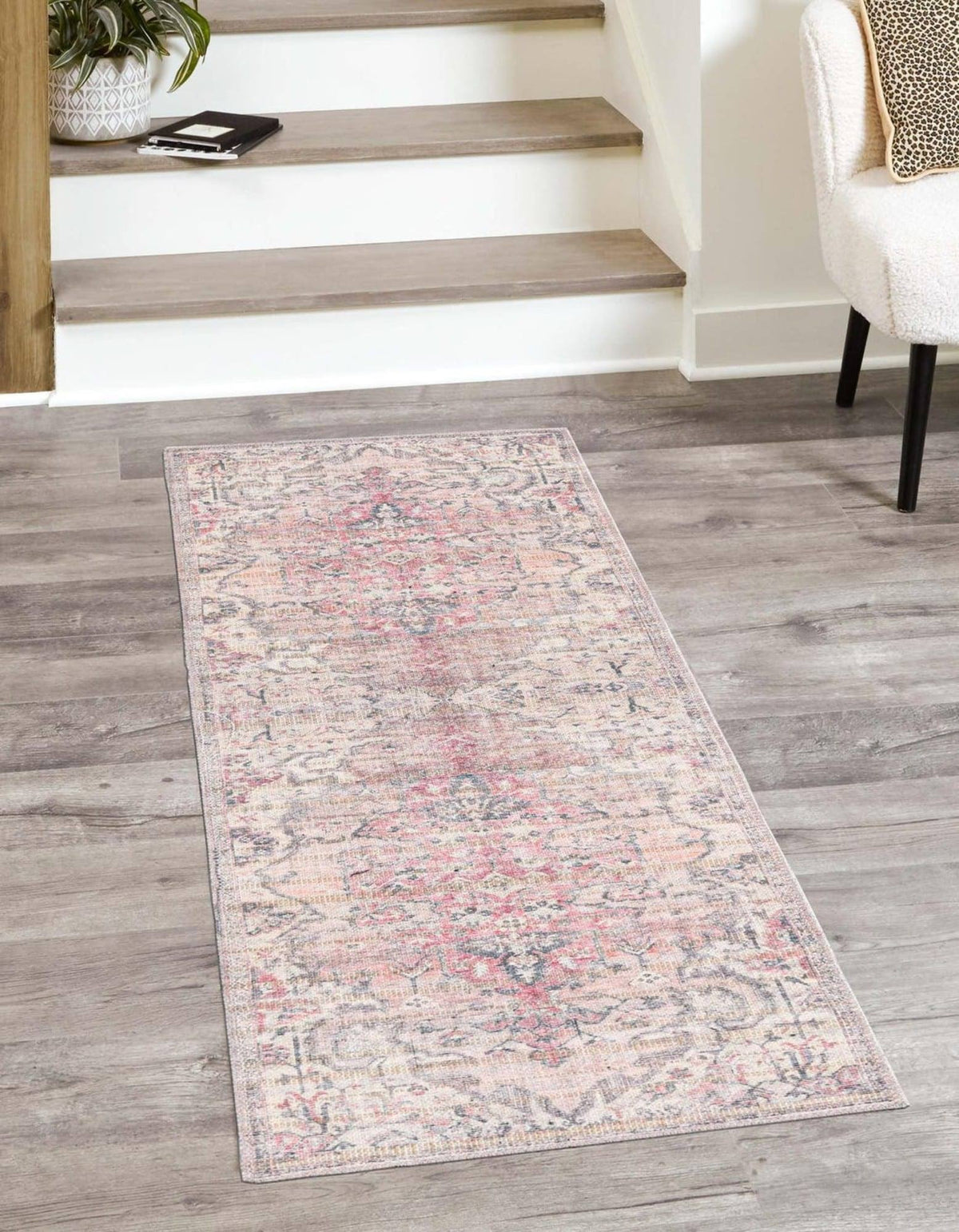 Unique Loom Nostalgia Wasahable 5 ft Runner Beige Pink Area Rug - Product image 1