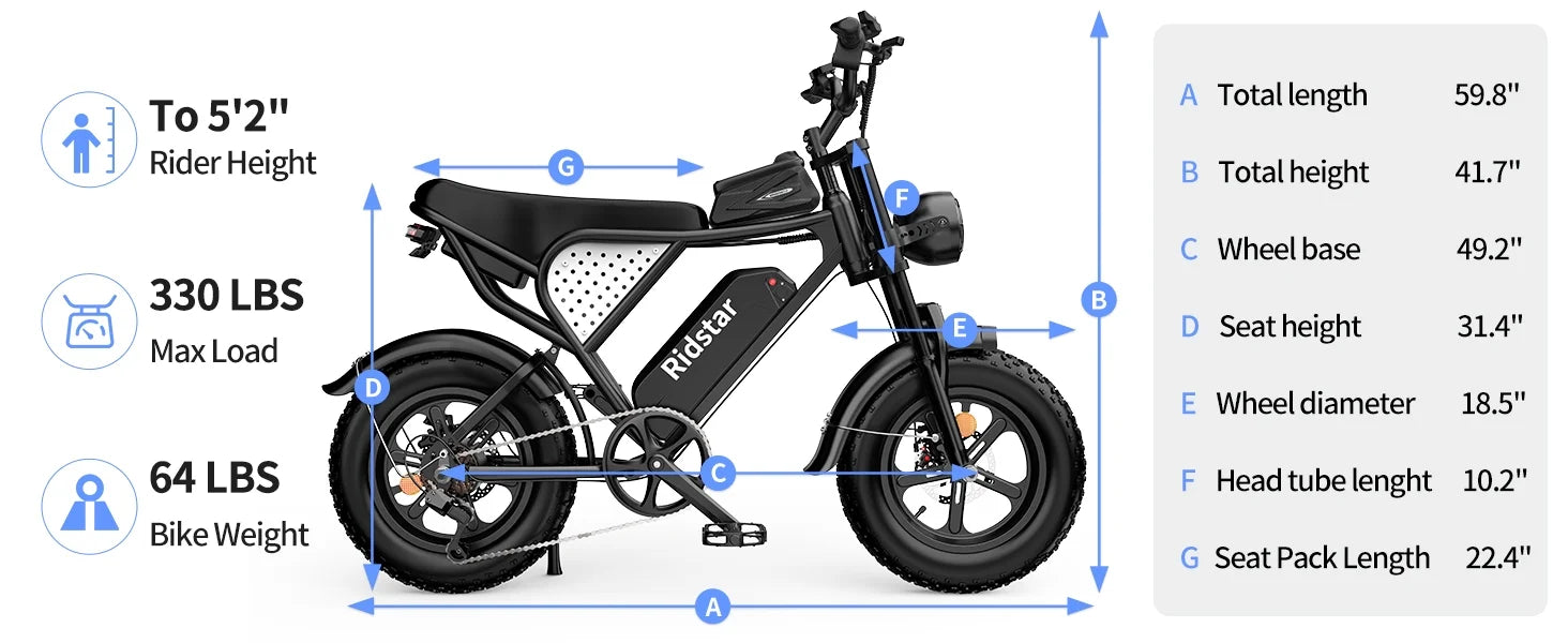 Ridstar Electric Bike for Adults Q20, 1200W 30MPH, 48V 15.6ah Electric Bicycle - Product image 20
