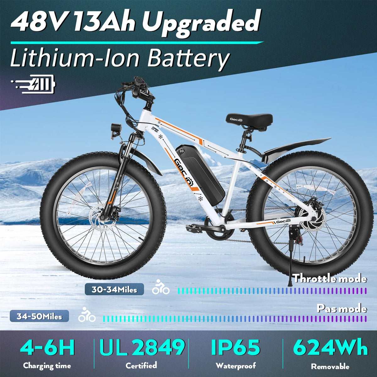 Gocio 26" 4.0 Fat Tire Electric Bike for Adults, 500W Motor, 48V 13ah Battery - Product image 25