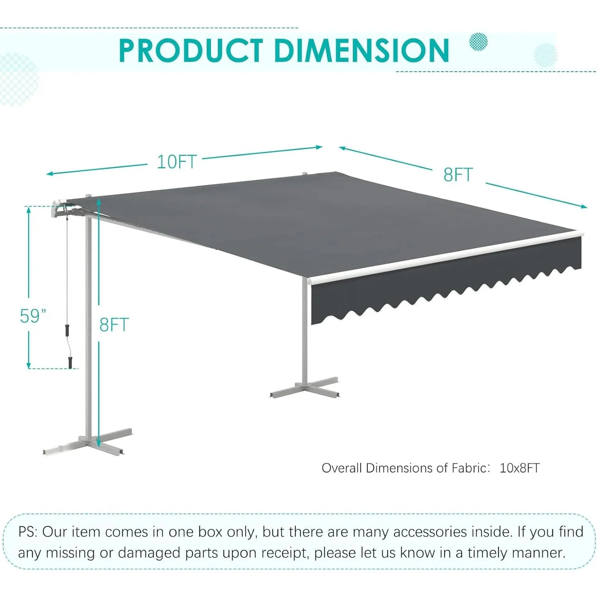 AECOJOY Free Standing Retractable Awning, 10'x8' Patio Awnings Outdoor Manual Sun Shade Shelter, Dark Grey - Product image 12