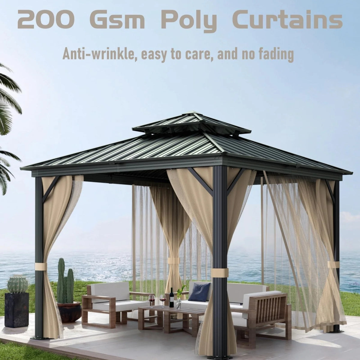 10x10 Hardtop Gazebo with double metal roof, aluminum frame, net, and curtain. All-weather - Product image 10