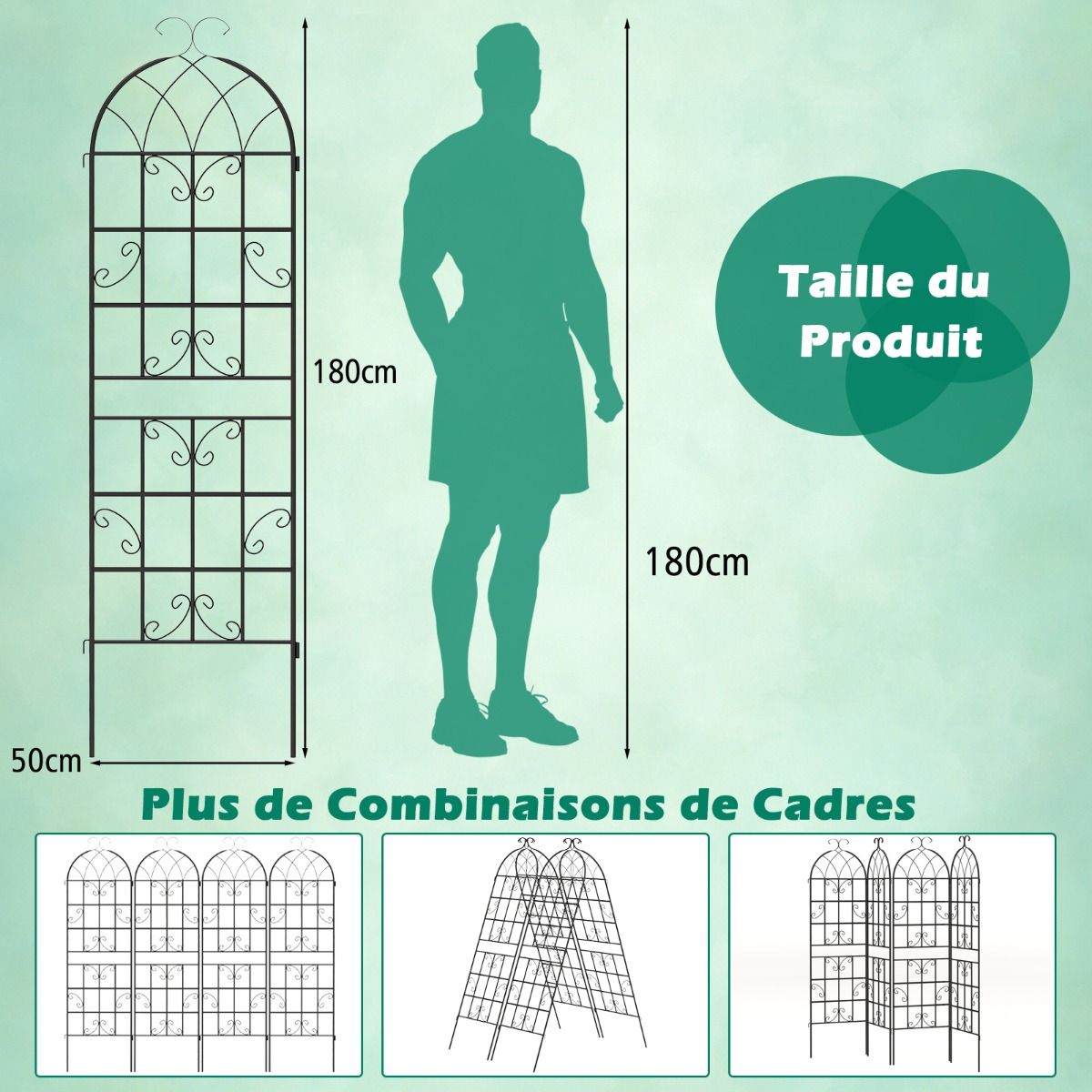 Set of 4 Metal Garden Trellis 180 x 50 cm Decorative Fence for Climbing Plant Rust-Proof Flower Grid for Garden Courtyard Patio Black -
