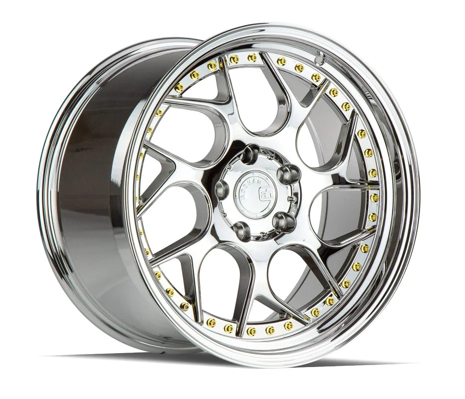Aodhan DS01 18" 5x114.3 Vacuum Chrome W/ Gold Rivets