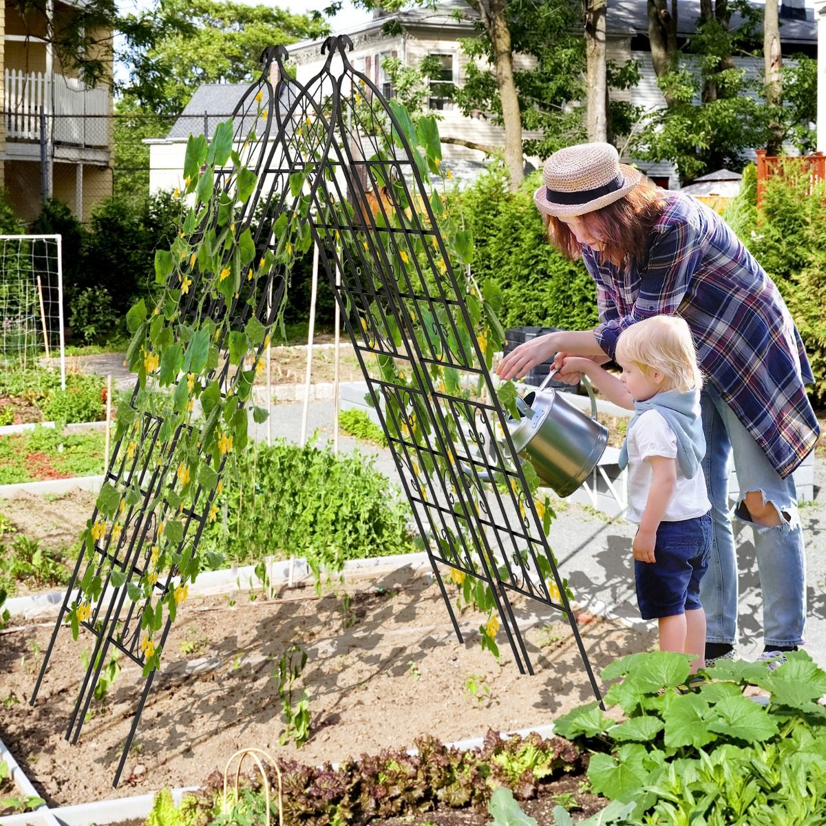 Set of 4 Metal Garden Trellis 180 x 50 cm Decorative Fence for Climbing Plant Rust-Proof Flower Grid for Garden Courtyard Patio Black -
