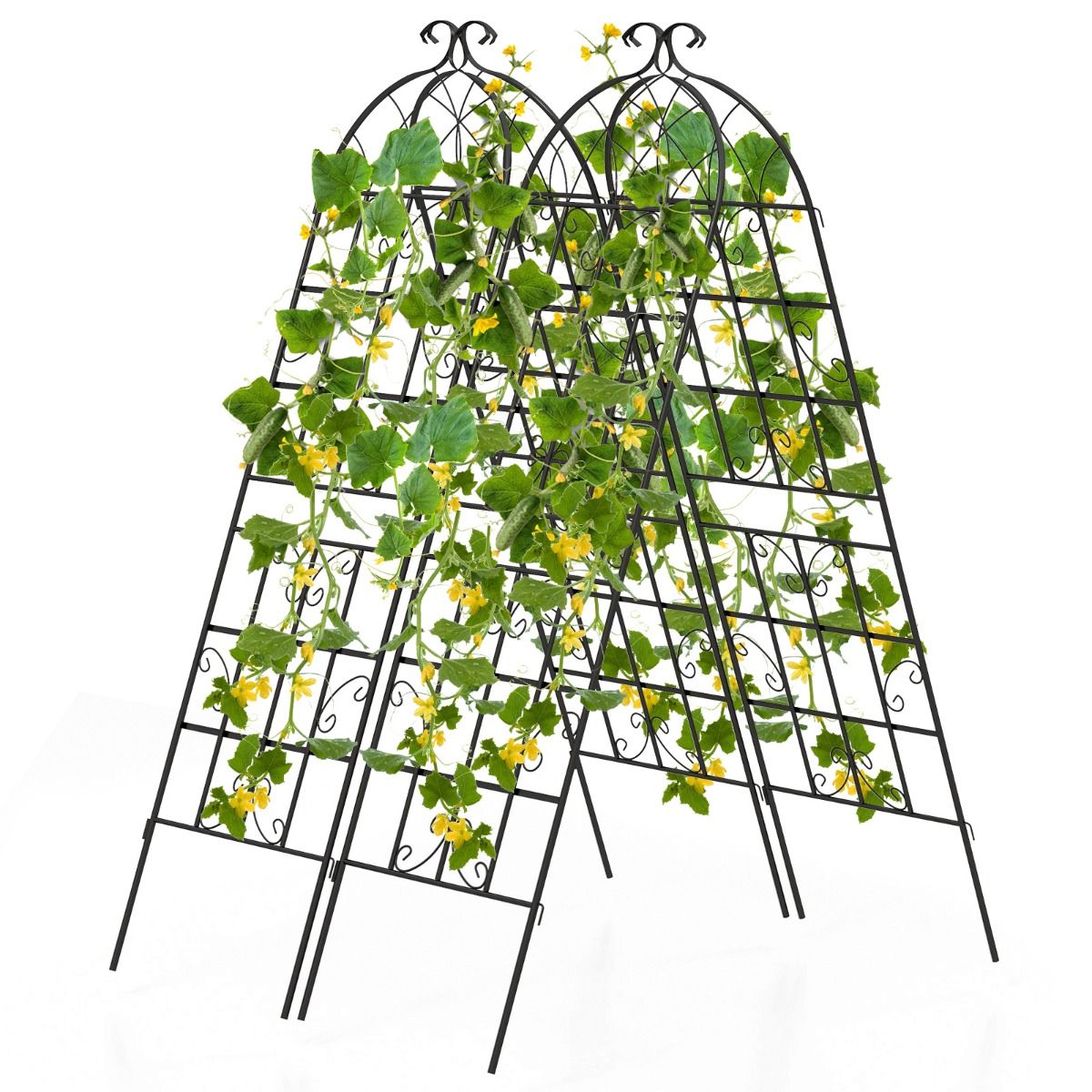 Set of 4 Metal Garden Trellis 180 x 50 cm Decorative Fence for Climbing Plant Rust-Proof Flower Grid for Garden Courtyard Patio Black -