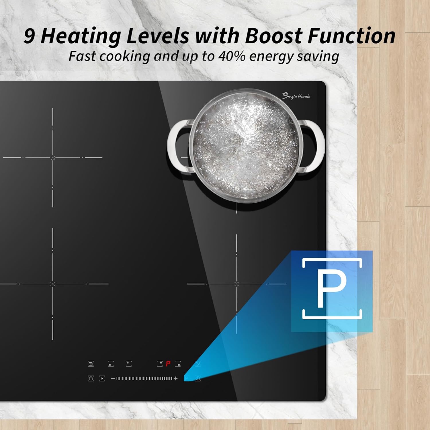 4 Burner Induction Hob, Induction Hob with Half-Deck Technology, Boost Function, Even Heating, 99 Min Timer, Safety Lock 6400W