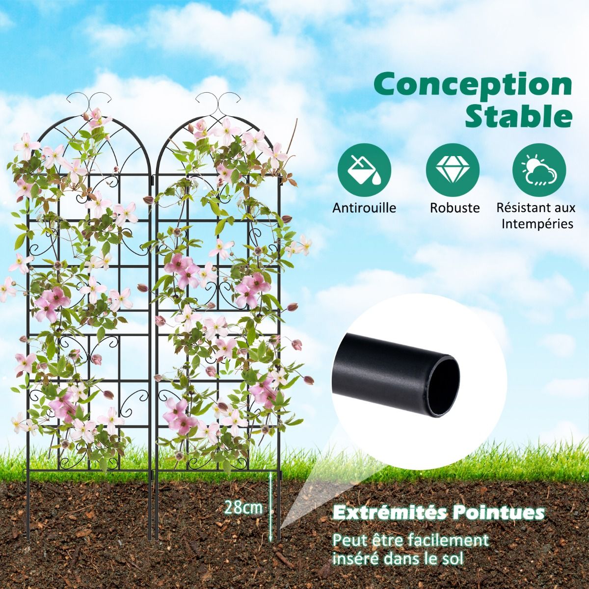Set of 4 Metal Garden Trellis 180 x 50 cm Decorative Fence for Climbing Plant Rust-Proof Flower Grid for Garden Courtyard Patio Black -