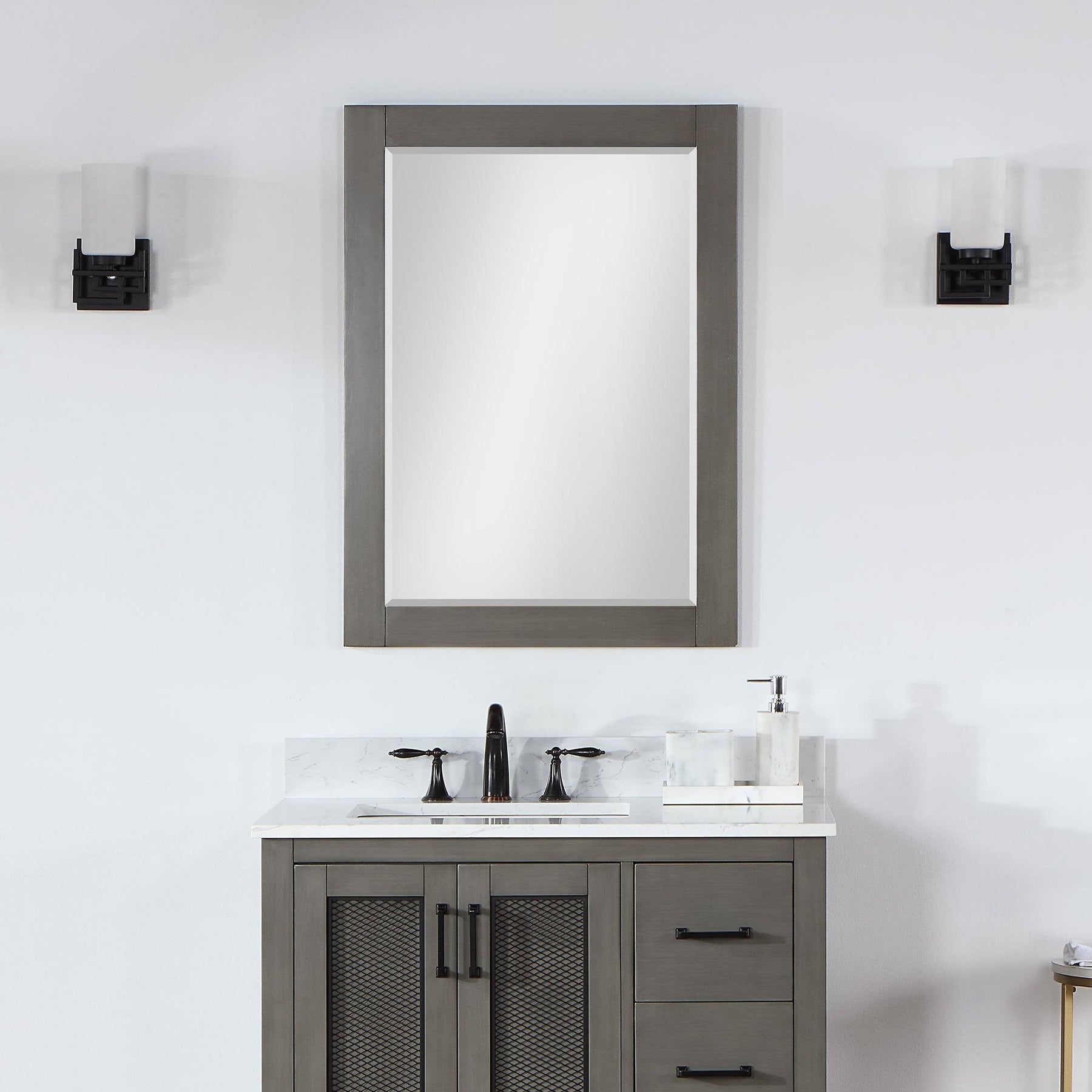 Ivy 28" Rectangular Bathroom Wood Framed Wall Mirror in Gray Pine - Product image 1