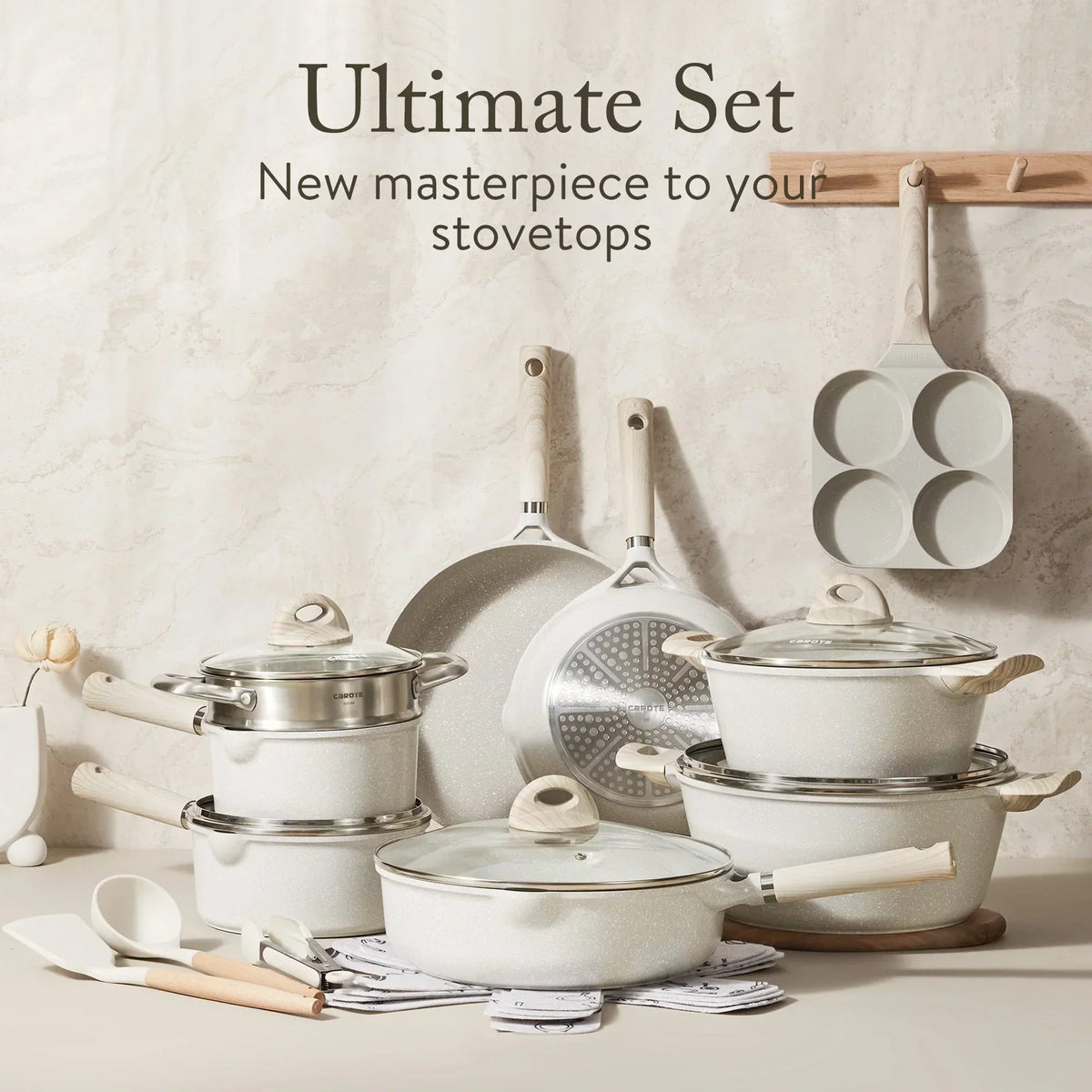 Non Stick Pots and Pans Set, 21 Pcs Induction Kitchen Cookware Sets (Beige Granite) - Product image 3