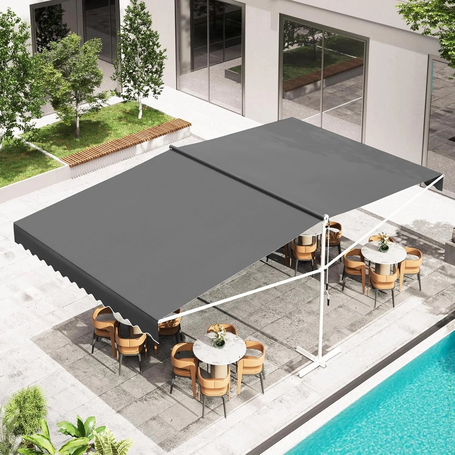 AECOJOY Free Standing Retractable Awning, 10'x10' Dual Side Patio Awnings Outdoor Manual Sun Shade Shelter - Product image 4