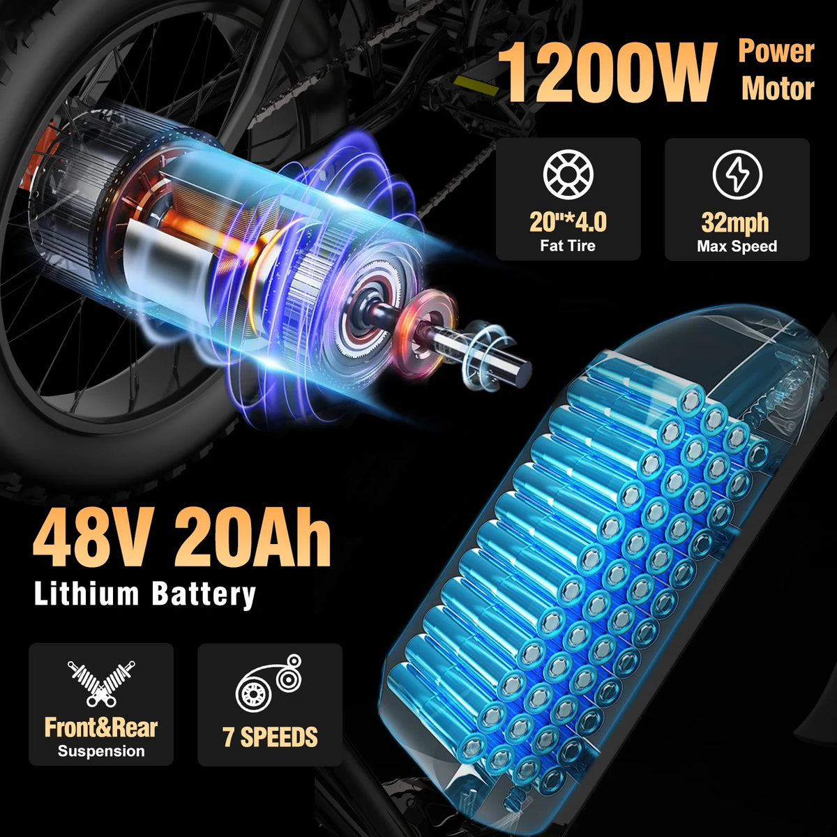 Ridstar Electric Bike for Adults Q20, 1200W 30MPH, 48V 15.6ah Electric Bicycle - Product image 14