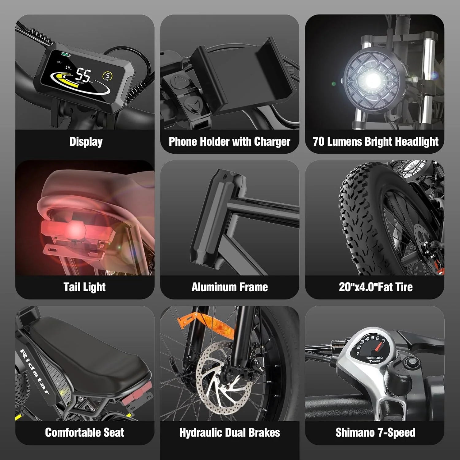Ridstar Electric Bike for Adults Q20, 1200W 30MPH, 48V 15.6ah Electric Bicycle - Product image 26