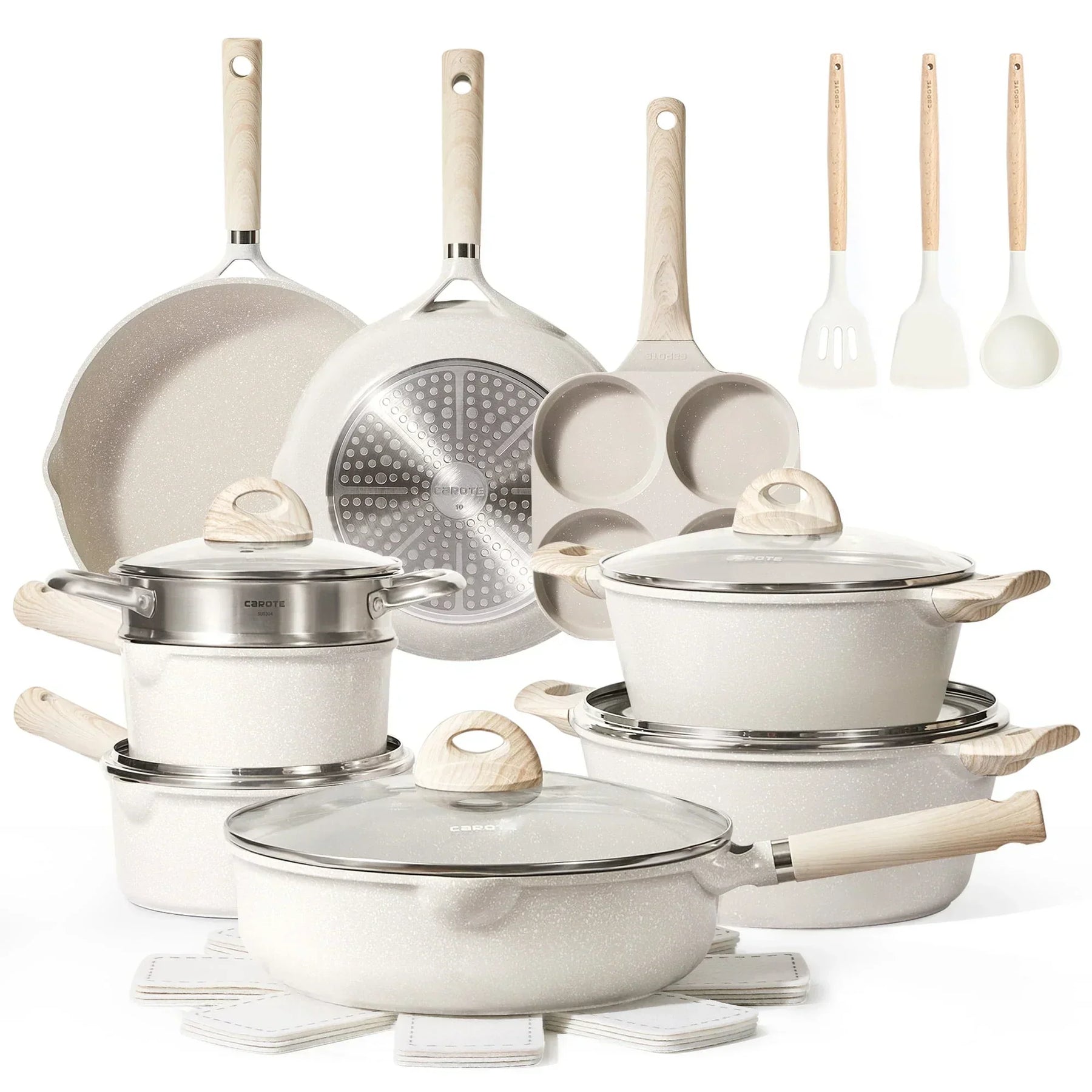 Non Stick Pots and Pans Set, 21 Pcs Induction Kitchen Cookware Sets (Beige Granite) - Product image 1