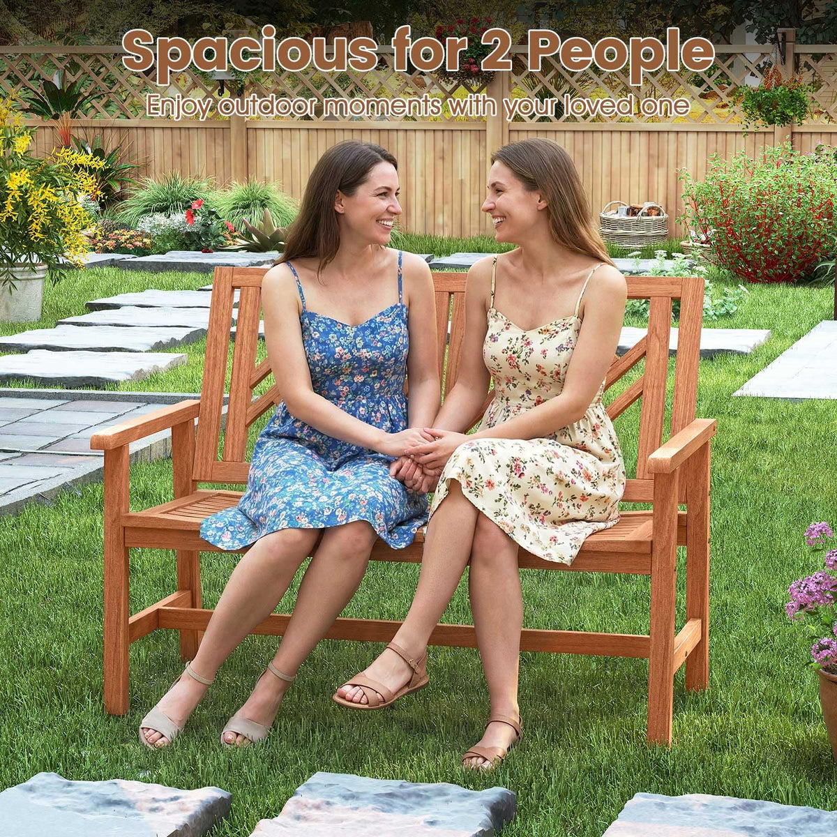 Tangkula Outdoor Bench Wood 2-Person Patio Loveseat Chair with Geometric Backrest - Product image 8