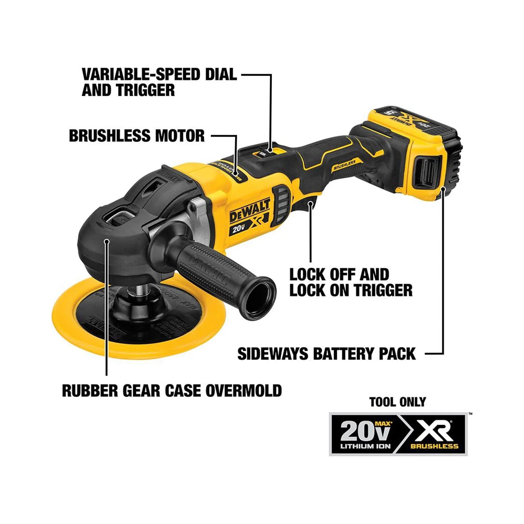 DEWALT 20V Max* XR Cordless Polisher, Rotary, Variable Speed, 7 - Inch, 180 Mm, Tool Only (DCM849B) C30 - Product image 2
